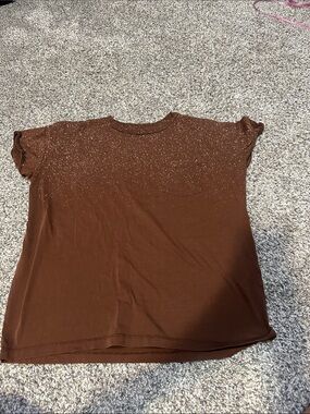 Brown Sparkle Short Sleeve Tee with Front Pocket